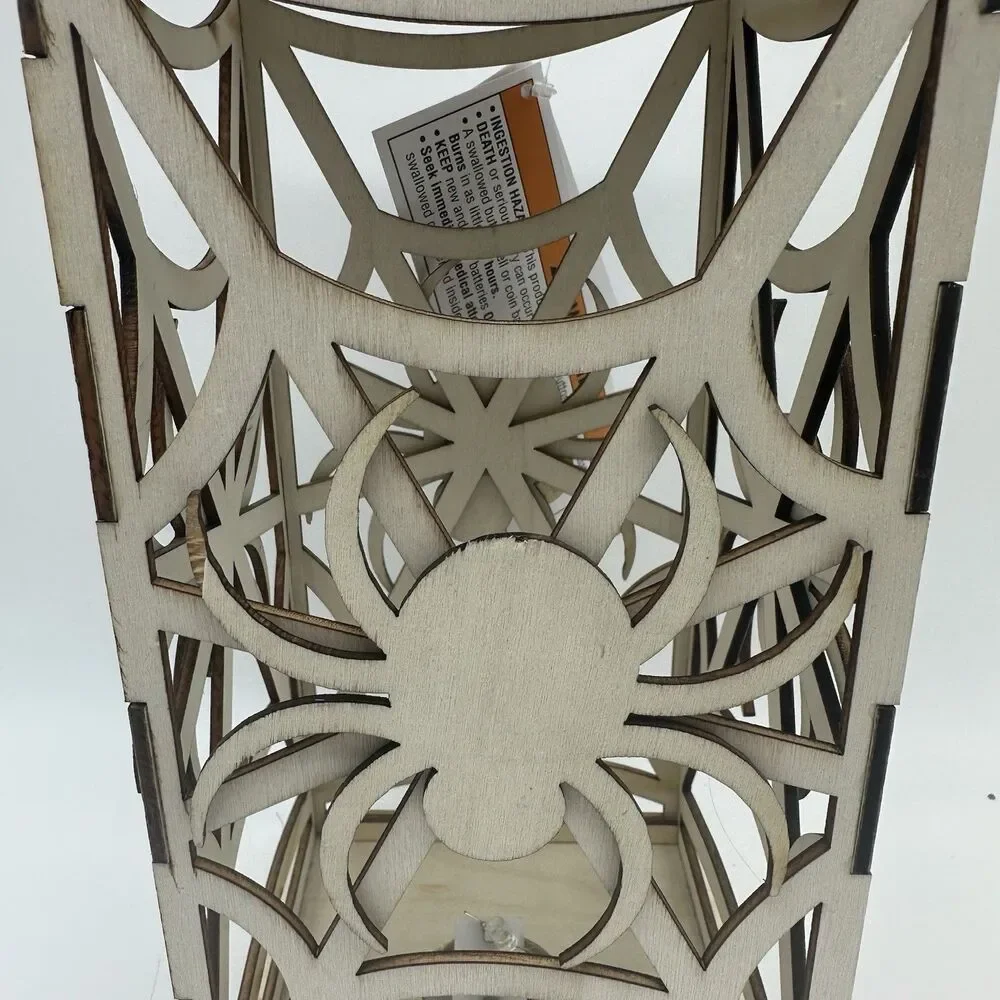 2PC Halloween Wooden Spider Lantern LED Light Up Centerpiece Decoration